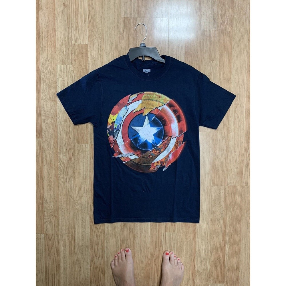 Captain America TShirt Mens S Blue Marvel Shield Crew Neck Short Sleeve Graphic